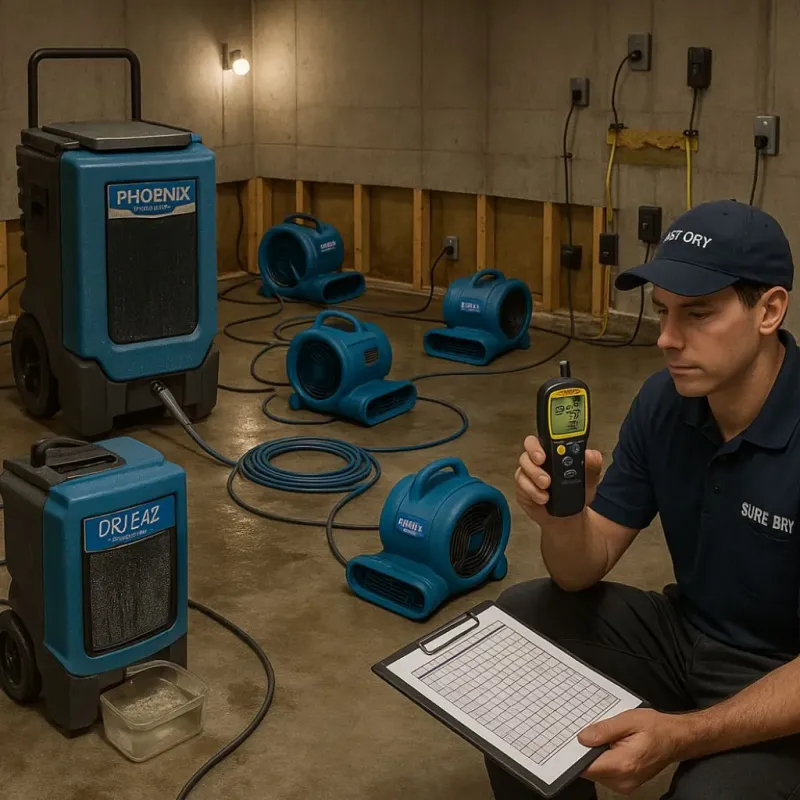 Structural Drying and Dehumidification process in Midway, AR